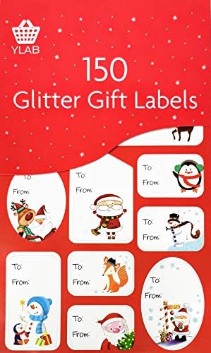 150x Christmas Glitter Gift Labels / Stickers - Traditional, Fun & Kid Designs