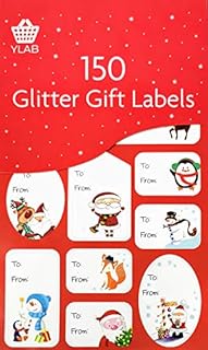 150x Christmas Glitter Gift Labels / Stickers - Traditional, Fun & Kid Designs