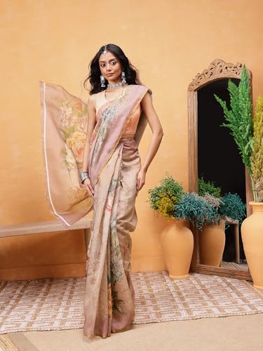 Image of Amazon Brand - Anarva Pattu Art Silk Woven Ready To Wear Saree Pink