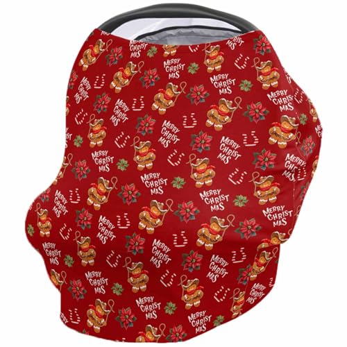 Nursing Cover for Breastfeeding Scarf, Western Christmas Gingerbread Man Horseshoe Poinsettia Red Baby Car Covers Super Soft Multi Use for Canopy Shopping Cart Cover Blanket Stroller Cover