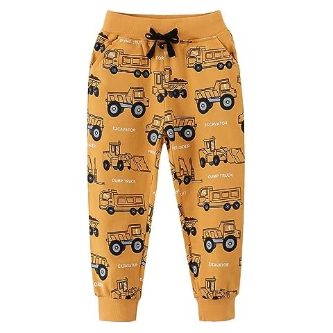 Ysoea Toddler Boys Excavator Print Sweatpants Graphic Sweatpants for Boys Cotton Jogger Pants Engineering Vehicle Bulldozer Cover
