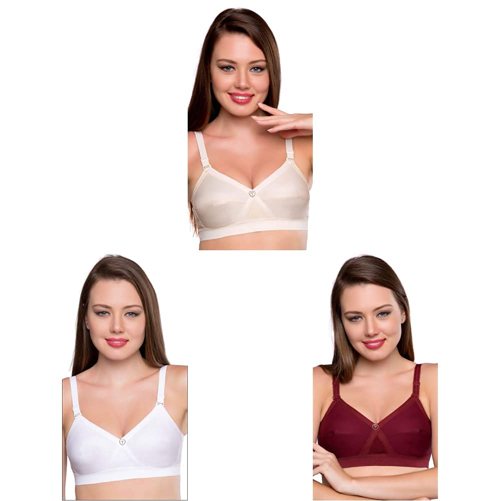 Women's Bra Pack of 3-MARUN + White + Skin_32F