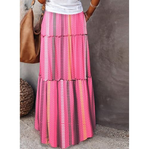 Women Boho Floral Print Maxi Skirt Summer High Waisted Tiered Long Skirts Flowy Ruffle Beach Vacation Maxi Skirts 20253