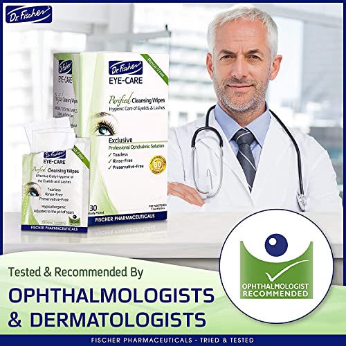 Image of Dr. Fischer Eyelid Wipes - Purified, Non-Irritating, Pre-moistened Eye Wipes for Cleansing Sensitive Skin. Hypoallergenic Make-up Remover (Pack of 2)