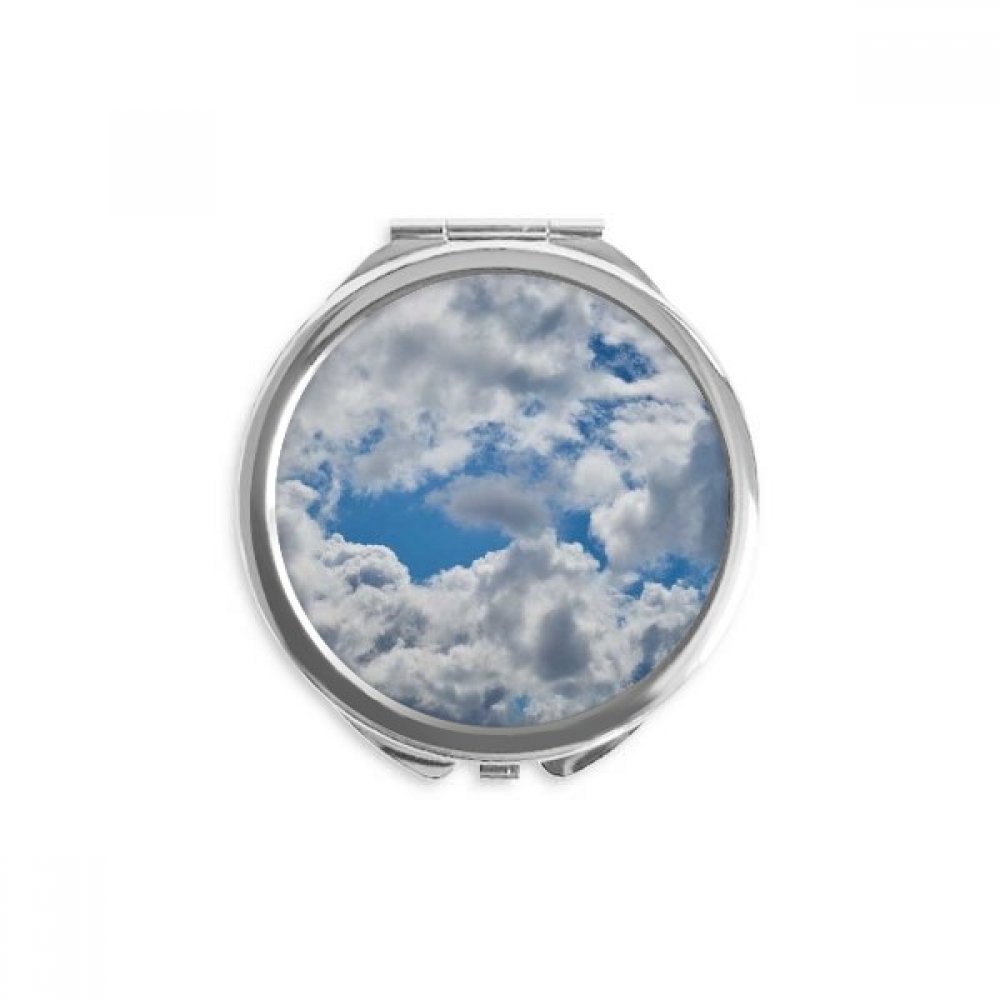 Miroir portable rond bleu ciel nuages blanc au format compact de poche multicolore
