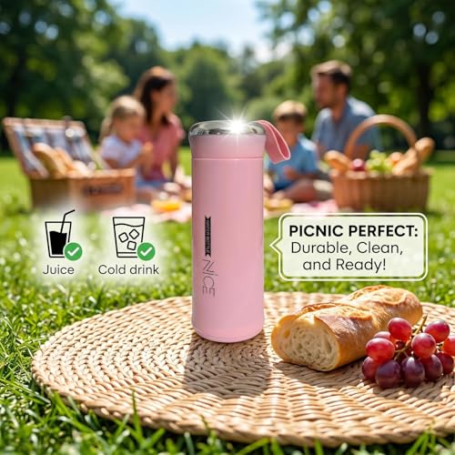 Image of Insulated Flask, Pink, Stainless Steel, with Carry Loop, Travel Tumbler (2, Pink)