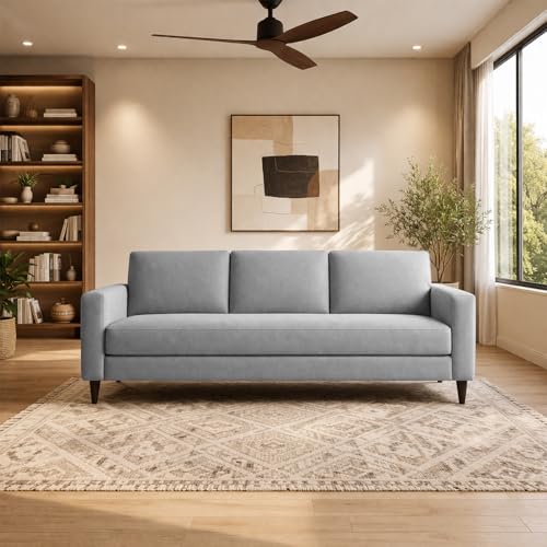 Image of Carlos 3 Seater Sofa Set for Living Room & Home Office, Modern Furniture Fabric Sofa Couch with Comfortable Soft Cushioning, Durable Wooden Frame, Stylish Seating for Home (Grey)