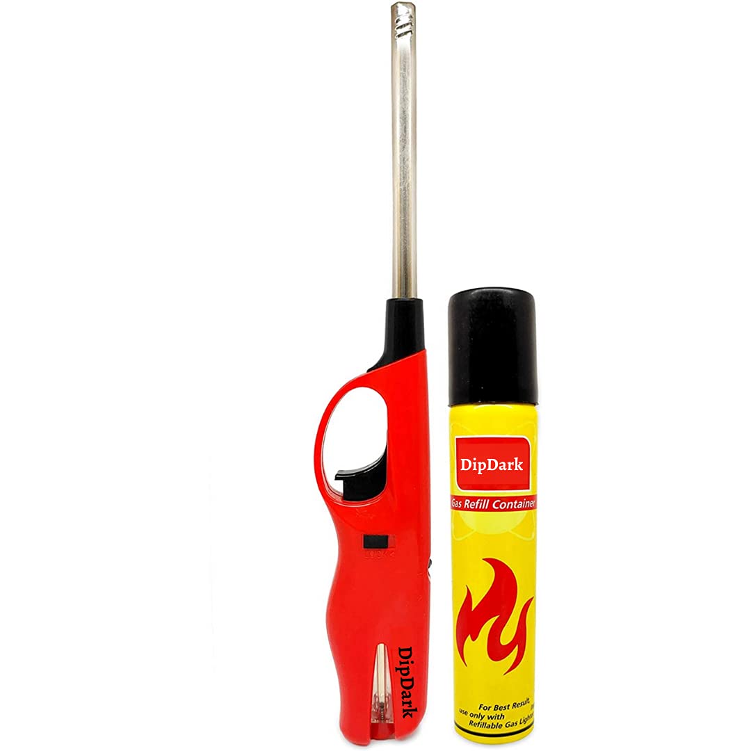 DipDark Refilable Gas Lighter for Kitchen Gas Stove with Refiller Gas Bottle Can, Adjustable