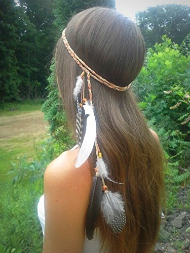 Unicra Indian Headdress Women Bohemia Peacock Feather Tassel Headband Hippie
