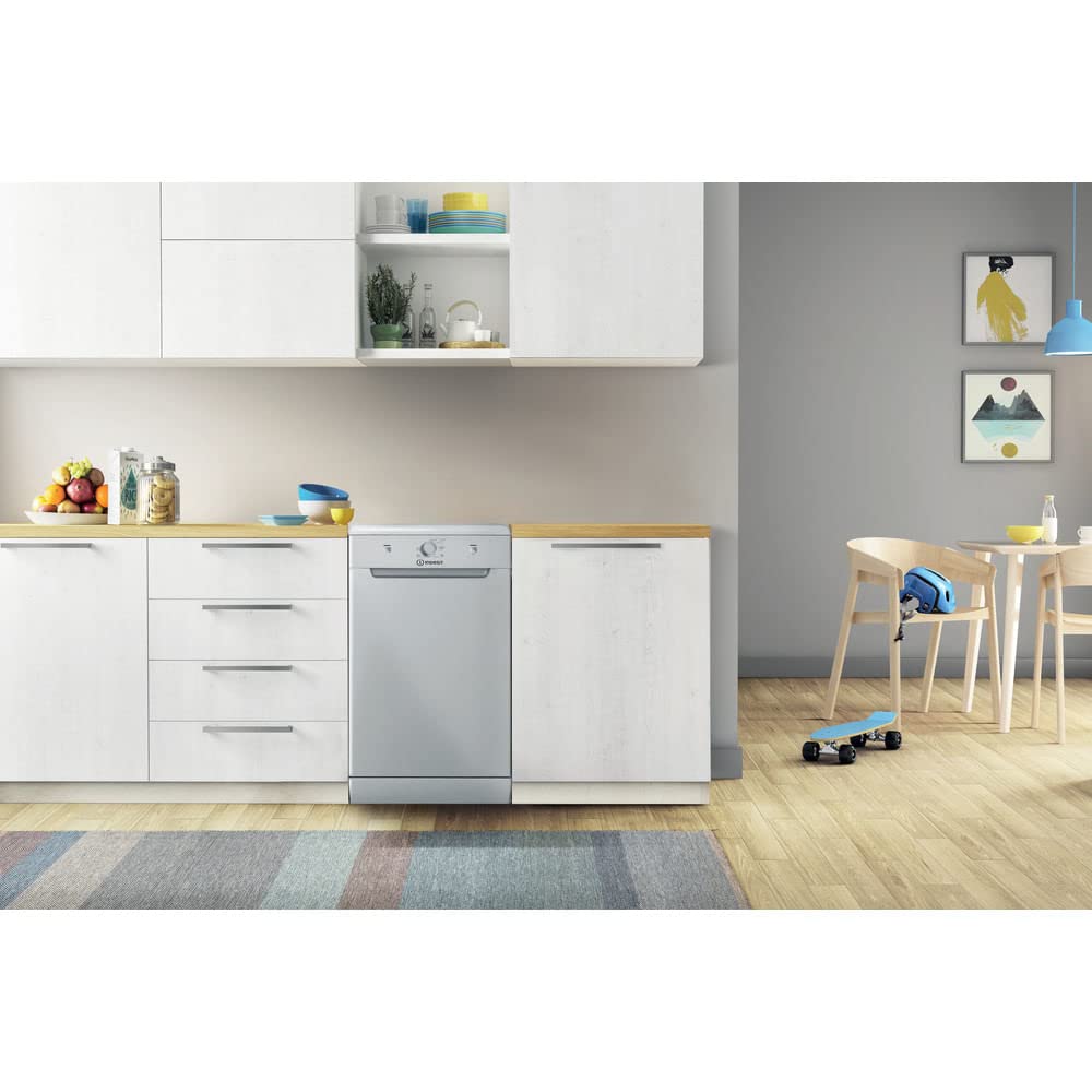 Indesit DSFE 1B10 S lavavajilla Independiente 10 cubiertos A+ - Lavavajillas (Independiente, Plata, Estrecho (45 cm), Plata, Botones, Giratorio, 1,3 m)
