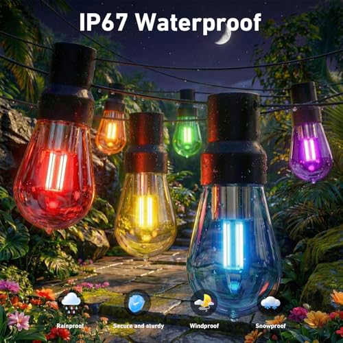 Image of AILBTON RGB+IC 400FT Outdoor String Lights Bulbs IP67 Waterproof LED Color Changing Smart App Hanging Shatterproof Light with Remote Controller for Outside, Patio, Backyard, Garden, Party