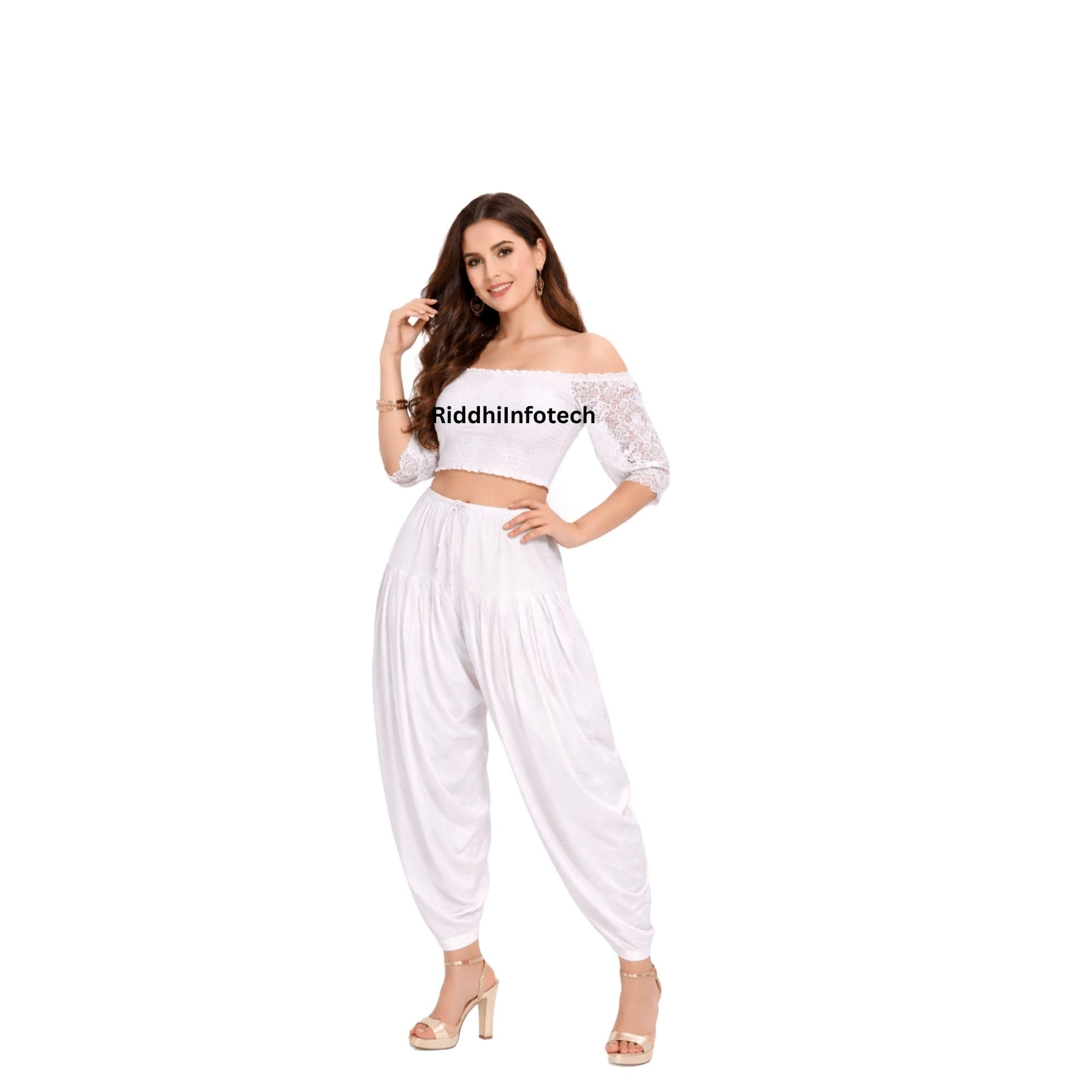 RiddhiInfotech Traditional White Cotton Patiala Salwar for Women & Girls | Free Size | Adjustable Drawstring (Nada) | Punjabi Style Ethnic Bottom Wear | 1Pc-picture-19