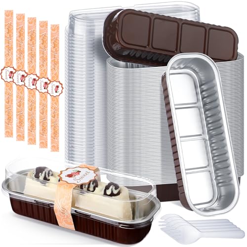 Tioncy 100 Pcs Mini Loaf Pans with Lids Spoons, Classic