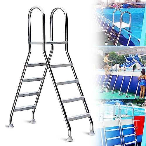 Escalera de piscina de 4 escalones con pasamanos, escalones de piscina sobre el suelo para remolques de viaje, escenario, patio trasero, hogar, escalones de piscina resistentes