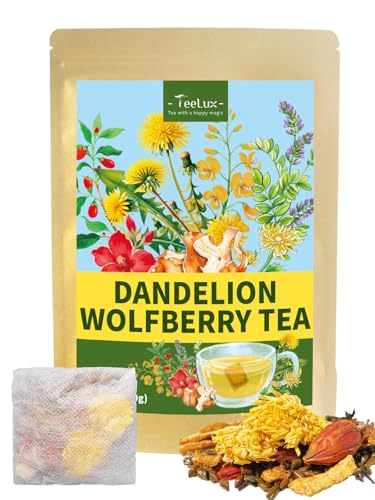 Image of TeeLux Dandelion Wolfberry Tea, Blend with Chrysanthemum, Goji Berries, Cassia Seed, Licorice, Smooth & Mellow Flavor, Caffeine Free, 20 Count
