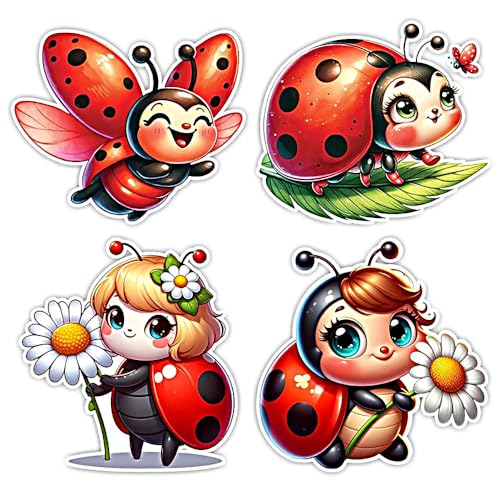 4PCs Cute Ladybug Waterproof Vinyl Stickers for Laptop Car Truck Bumper Motorcycle Wall Decal A-85