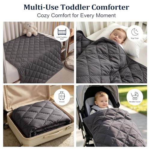 Image of BEDSUM Toddler Quilt 43x60, Microfiber Kids Quilt Toddler Bed, Dark Grey | Lightweight Soft Comfort for Toddler Beds, Daycare, Preschool Naps, Boys Girls, Machine Washable All Season Toddler Comforter
