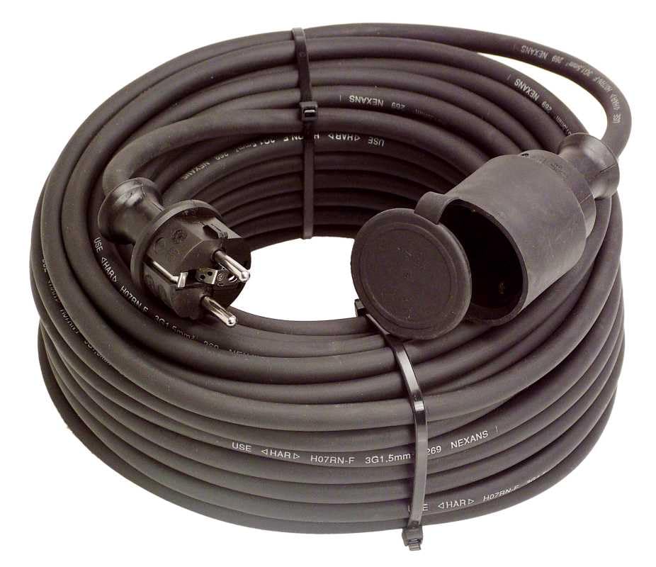 as - Schwabe Przedłużacz 50m IP44 H07RN-F 3G2,5, gumowy kabel, wtyczka kątowa, wtyczka 2P+T, czarny