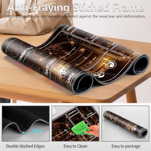 Image of for MTG Playmat with Card Storage Bag,Non-Slip Rubber Base & Smooth Surface 35.4x19.7in,Beginner-Friendly Magic Mat for Commander Deck,Library Bookshelf