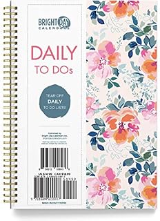 To Do List Daily Task Checklist Planner Time Management Notebook by Bright Day Non Dated Flex Cover Spiral Organizer 8.25 x 6.25 (Floral)