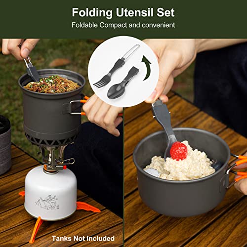 Odoland Camping Pots with Heat Exchanger Camping Cooking Set with Portable Camping Stove Camping Mess Kit Include Mug, Folding Utensil Set, Canister Stabilizer for Backpacking Outdoor Hiking & Picnic - Thumbnail 5