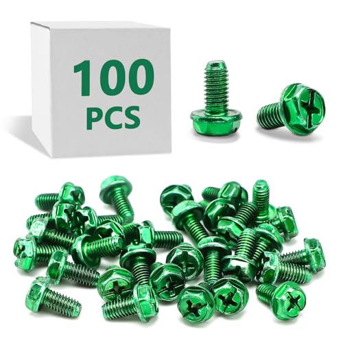 AOIGU 100 PCS Green Ground Screws for Electrical Box 10-32 x 3/8 Inch Combo Grounding Screw Hex Phillips Head for Junction Box and Electric Outlet