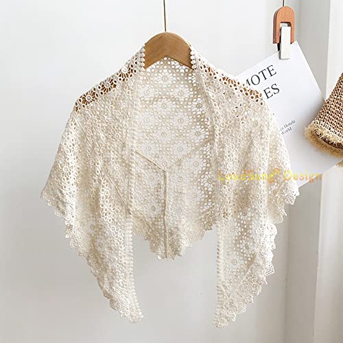 LoudSung Shawl Triangle Scarf Decorative Hollow Leaf Pattern Cape Bow Knot Warp Knitting Wrap for Women2