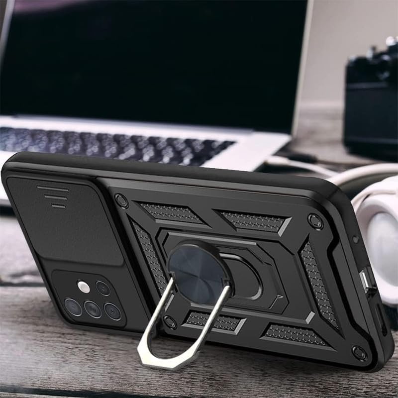 Image of Helix Kickstand, Samsung Galaxy A71 - Black Cover Kickstand Case with Ring Holder Back Cover for Samsung Galaxy A71 - Black Shutter