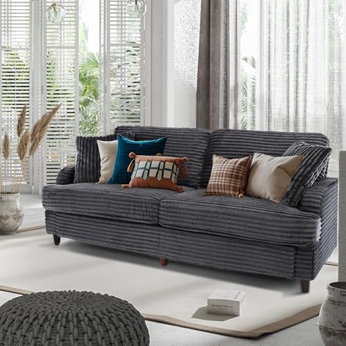 Ribilake 80" Corduroy Sofa Love Seat Dark Grey