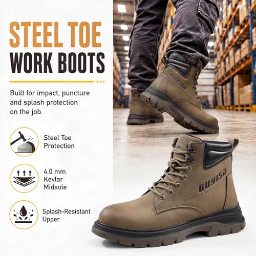 Image of Steel Toe Boots for Men Puncture Resistant Work Utility Safety Shoes