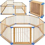 KIDUKU® Wooden Baby Child Playpen XXL Foldable Incl. Door, Consisting of 8 Panels, Individually Adjustable Large Play Pen Portable for Toddlers