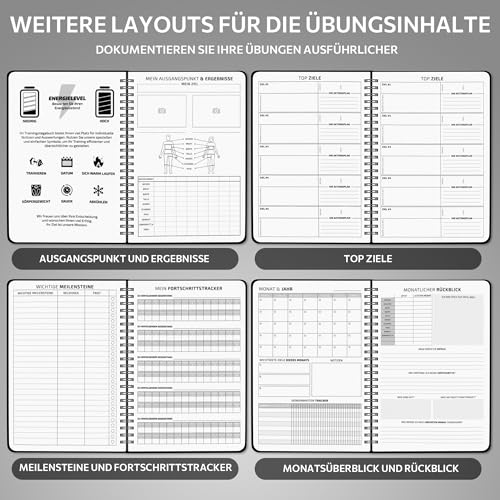 Trainingstagebuch Deutsch mit 186 Workout für dein Krafttraining, Undatierte Trainingsbuch A5, Fitness Journal für Fitnessenthusiast, Gym Buch, Workout Tagebuch für Bodybuilding im Gym & ​Heimtraining