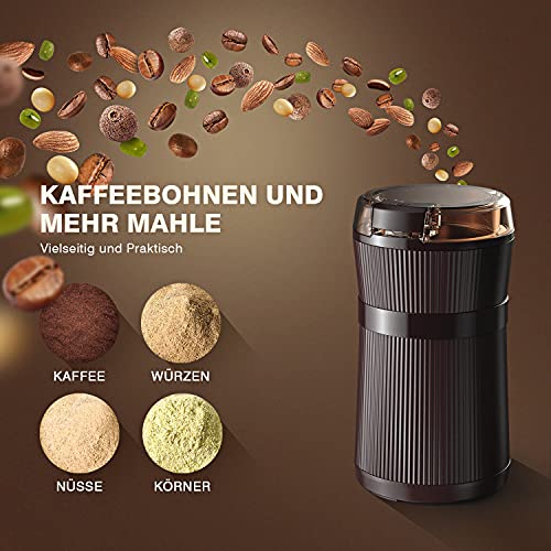 Kaffeemühle Elektrische, 200W Tragbare Waschbare Elektrische Kaffeebohnen und Gewürzmühle mit Edelstahlklingen und… – Bild 5