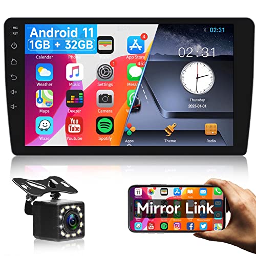 Radio Coche Android 11 GPS 10,1 Pulgadas Pantalla Táctil 32GB Reproductor Multimedia de Coche 2 DIN con Navegación GPS,...