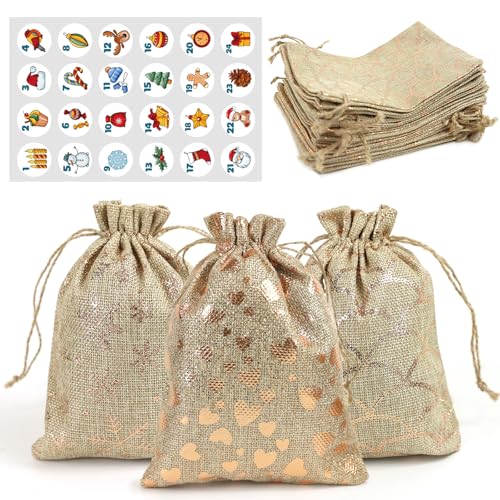 Lelezia Adventskalender zum Befüllen stoff Jutesäckchen, 24...