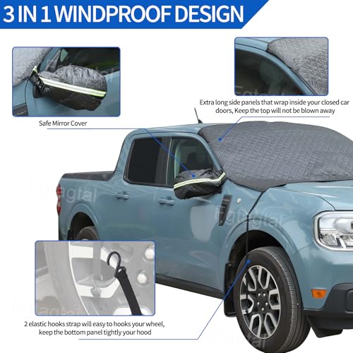 Image of Windshield Snow Cover Fit for Ford Ranger Maverick 2022-2024, Front Windshield Cover for Ice and Snow, Extra Thick Windshield Ice Cover Protect from Rain, Sun, Frost (Black)
