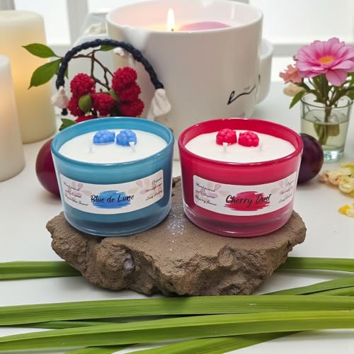 Image of Premium Dual Colour Scented Candle Set of 2 - Long-Lasting Aromatic Fragrance Ocean Blue & Cherry, Gift for Home, Spa & Decor, 100 GMS Each, up to 18 Hours Burn Time