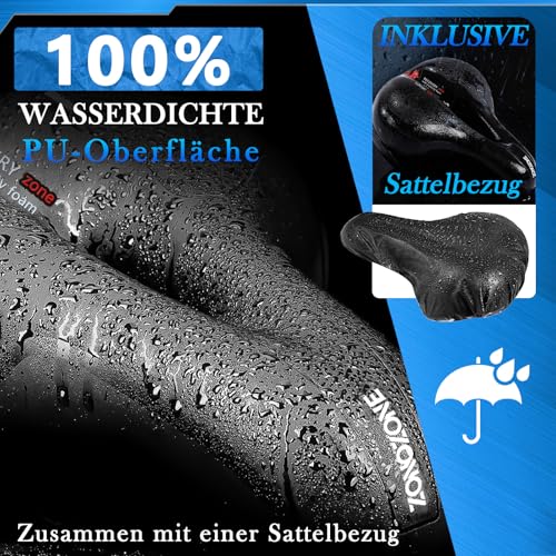 ZONOZONE® Fahrradsattel Herren Damen Bequem Weich mit Memory Foam - Ergonomisch Fahrrad Sattel Atmungsaktiv Stoßdämpfend Wasserdicht Sattel… – Ansicht 6