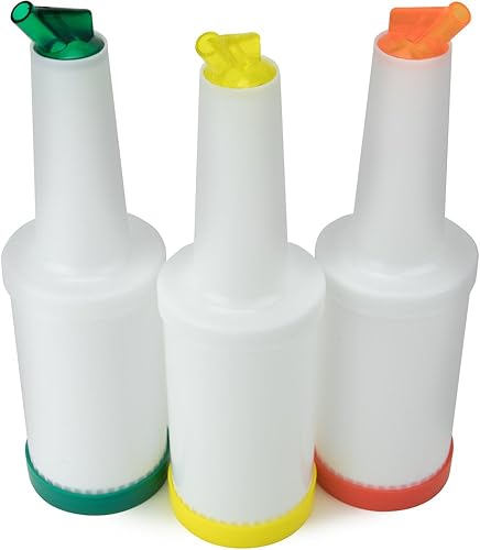 Miniatura 1 de Botellas de jugo de barra de 32 onzas (paquete de 3 unidades, verde, amarillo, naranja) recipientes para almacenar y verter para bar, vertedores de