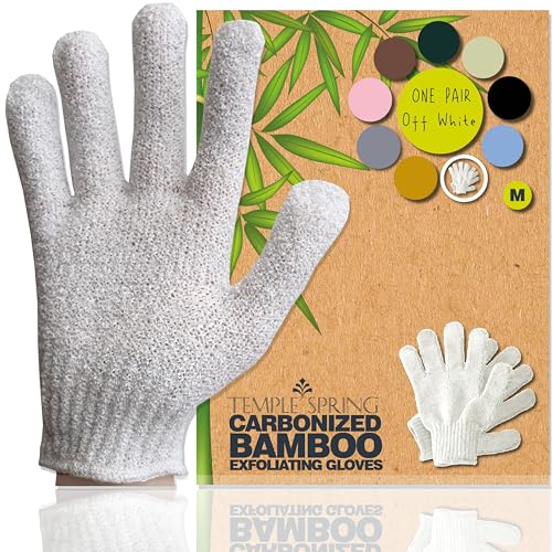 Temple Spring Guante Exfoliante Corporal, Exfoliante Cuerpo Esponja, Guante Autobronceador, Bambú Manoplas Baño, Exfoliating Glove - Blanco Roto