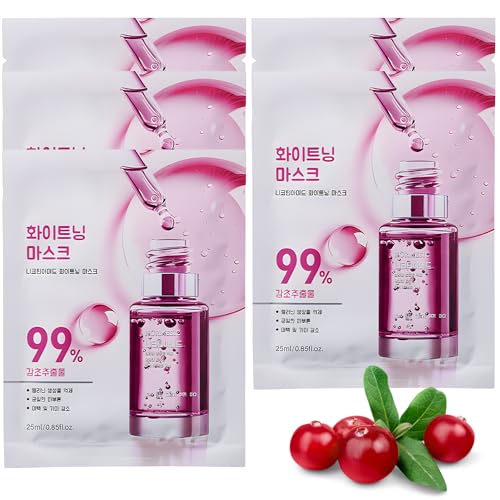 5-Pack Niacinamide Face Sheet Masks Radiance-Boosting and Pore-Refining Look, Korean Facial Mask for Oily and Dull Skin, Skincare for Women and Men