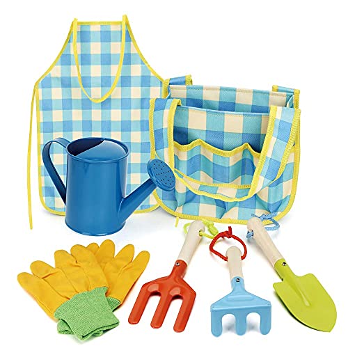 Veluoess 8 PCS Outils de Jardinage pour Enfants, Jouet de Jardin pour Enfants avec Sac de Rangement Arrosoir Gants et Outils de Jardinage,Jeux de Jardinage Ensemble de Jeu Extérieur pour Enfants