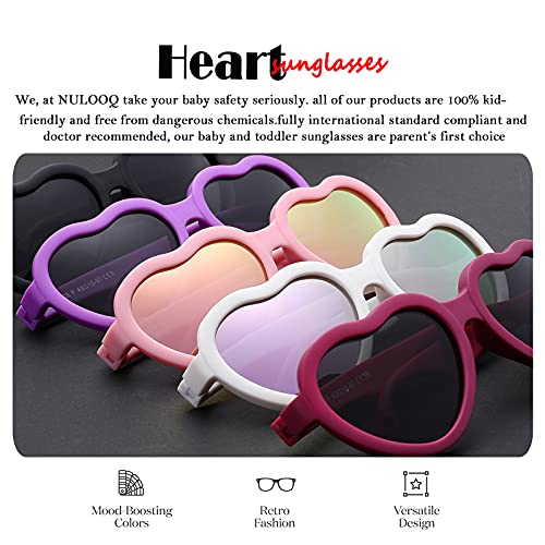 Nulooq Flexible Heart Shaped Baby Polarized Sunglasses With Strap Adjustable Toddler & Infant Age 0-24 Months (White/Purple Mirrored + Pink/Pink Mirrored) - 2 Pack #TOP3
