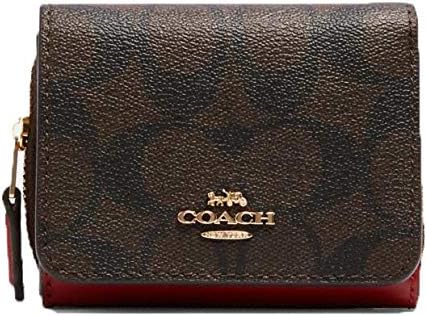 Coach Women's Small Trifold Wallet in Signature Canvas, Brown - 1941 Red, Wallet