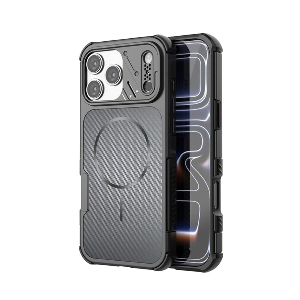 Generic Funda compatible con iPhone 15 (color: negro) funda magnética de fibra de carbono con patrón de silicona a prueba de golpes