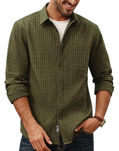PJ PAUL JONES Men's Casual Button Down Shirts Long Sleeve Textured Wrinkle Free Untucked Shirt with Pocket
