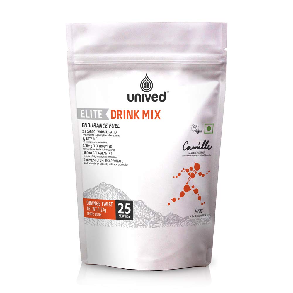Unived Elite Drink Mix, 2:1 Carbohydrate Ratio, 45g Carbs, 1gm Betaine, 890mg Electrolytes, 400mg Beta-Alanine, 200mg Sodium Bicarbonate, 35mg Caffeine, 190kcal (Orange Twist - 25 Servings)