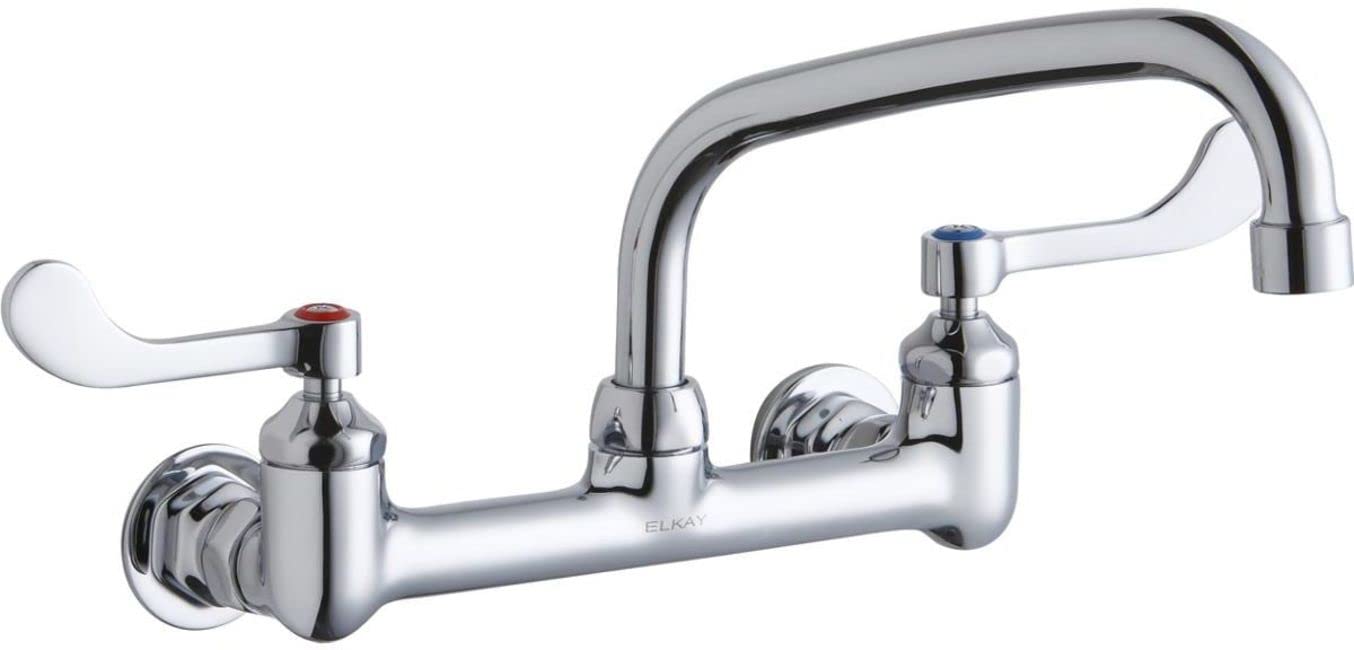 Elkay Foodservice 8" Centerset Wall Mount Faucet with 8" Arc Tube Spout 4" Wristblade Handles 1/2in Offset Inlets,LK940AT08T4H,Stainless Steel