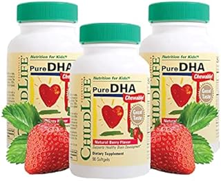 ChildLife Essentials Pure DHA Dietary Supplement - DHA for Kids, Supports Healthy Brain Growth & Function, All-Natural, Gluten-Free, Kids DHA Supplement - Natural Strawberry Flavor, 90 Count (3 Pack)