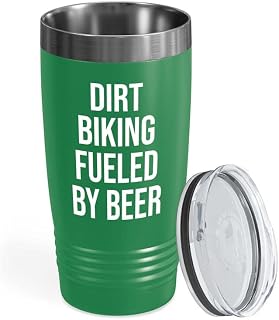 Hobby Beer Lover Green Tumbler 20oz - dirt biking fueled by beer - Mountain Biking, Bike Riding, Bicycling Lover, Cycling Bike Enthusiast, Road Bike